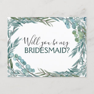 Carte Postale Faire-part Serez-vous ma femme d'honneur Eucalyptus Green