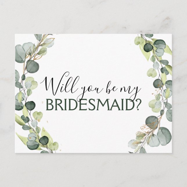 Carte Postale Faire-part Serez-vous ma femme d'honneur Eucalyptus Green (Devant)