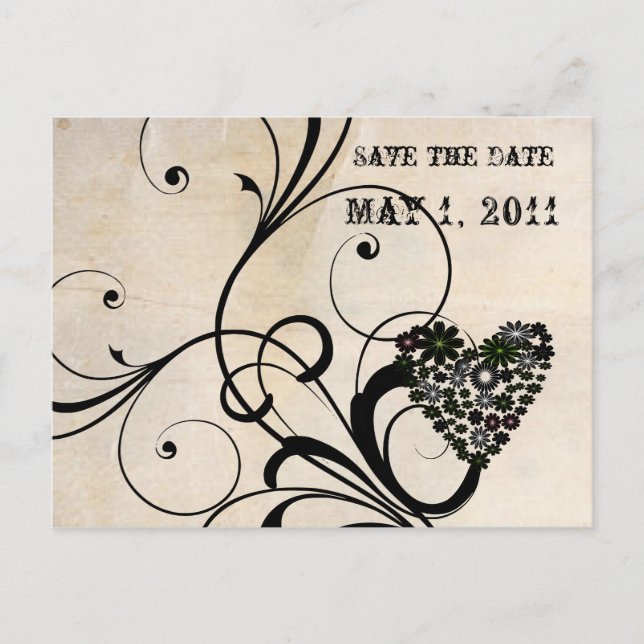 Carte Postale Faire-part Shabby Chic Enregistrer la Date (Devant)