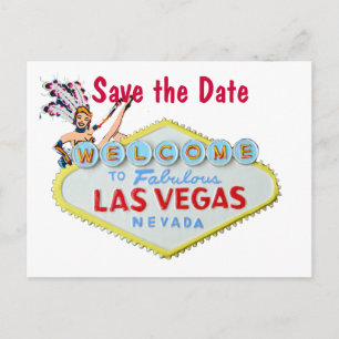 Carte Postale Faire-part Signe Mariage Las Vegas avec Showgirl