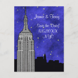 Carte Postale Faire-part Silhouette de la skyline de l'ESB de NYC Étoile bl
