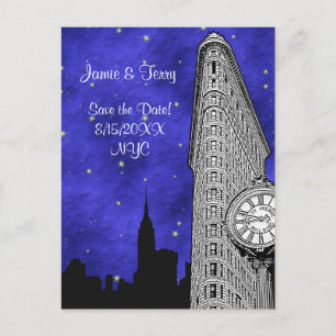 Carte Postale Faire-part Silhouette de la skyline de NYC Flatiron Bleu Enre