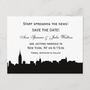 Carte Postale Faire-part Silhouette de la ville de New York en noir sur fon