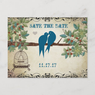 Carte Postale Faire-part Silhouette Inséparables Bird Cage Tree Enregistrer