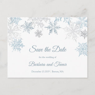 Carte Postale Faire-part Silver Blue Snowflakes hiver Enregistrer la date
