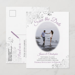 Carte Postale Faire-part Silver Frills Lavender Wedding Enregistrer la date