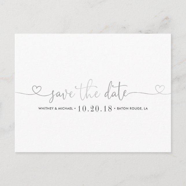 Carte Postale Faire-part Silver Heart Enregistrer la date (Devant)