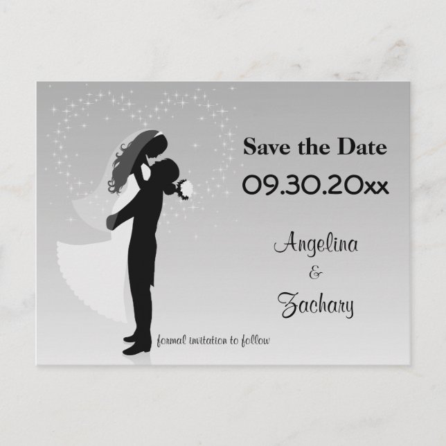 Carte Postale Faire-part Silver Ombre Enregistrer La Date Mariage Post Card (Devant)