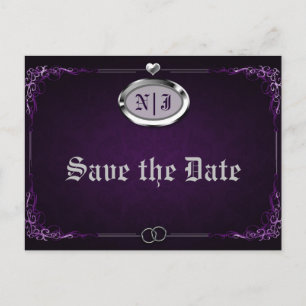 Carte Postale Faire-part Silver Purple Mariage gothique Vintage Enregistrer