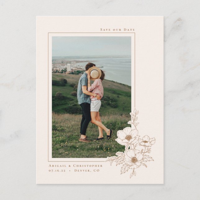 Carte Postale Faire-part Simple Anémone Art Floral Or Ivory Gold Save the D (Devant)