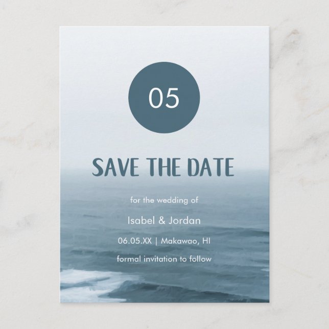 Carte Postale Faire-part Simple Art Waves Beach Wedding Enregistrer la date (Devant)