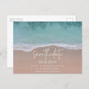 Carte Postale Faire-part Simple Beach Wedding Budget Économisez la date