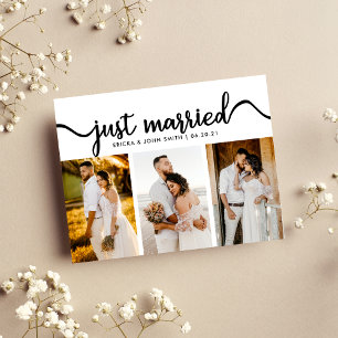 Carte Postale Faire-part Simple Calligraphie Photo de mariage Juste Mariés