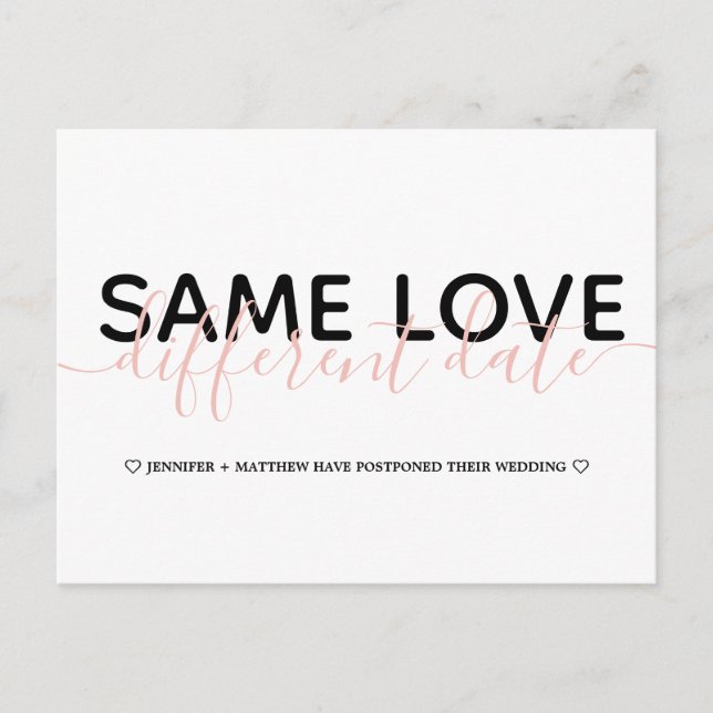 Carte Postale Faire-part Simple Changement de Date Mariage Typographie Phot (Devant)