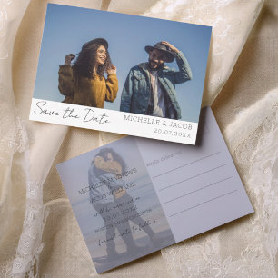 Carte Postale Faire-part Simple Chic 2 Photo Enregistrer la Date Mariage