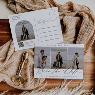 Carte Postale Faire-part Simple Code QR Arch Photo Mariage Enregistrer la D