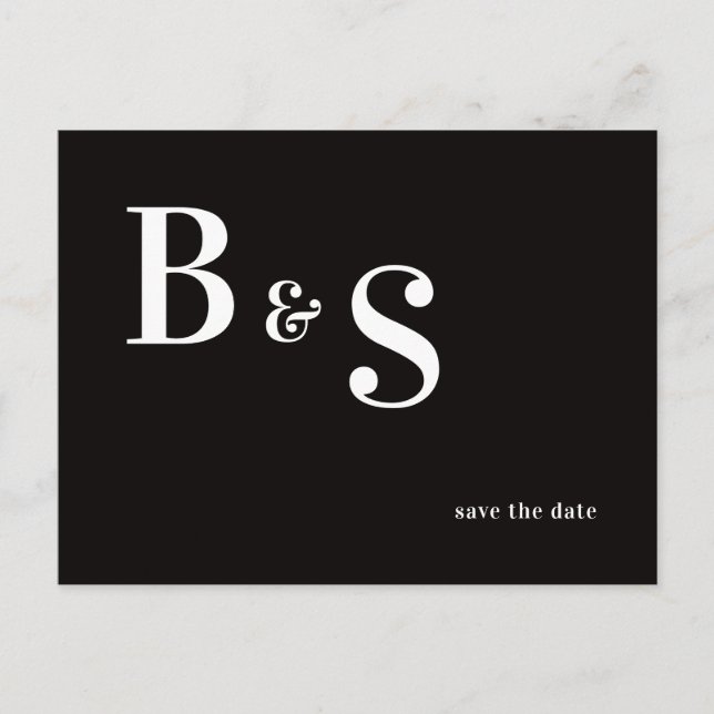 Carte Postale Faire-part Simple Code QR Monogramme B/N Enregistrer la Date (Devant)