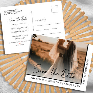 Carte Postale Faire-part Simple Élégant Mariage Photo en Noir & Blanc