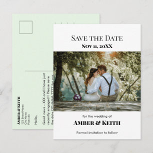Carte Postale Faire-part Simple Élégant Mariage Sauvegarder La Date Blanc