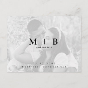 Carte Postale Faire-part Simple & Élégant Photo Monogramme Date de Mariage