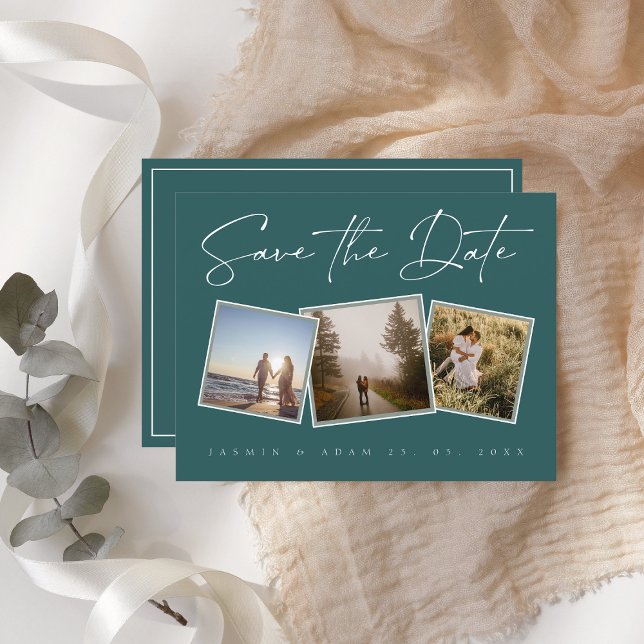 Carte Postale Faire-part Simple Emerald Green Photo Wedding Enregistrer la  (Créateur téléchargé)