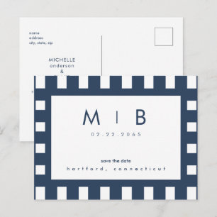 Carte Postale Faire-part Simple Enregistrer la date Marine Monogramme Géomé