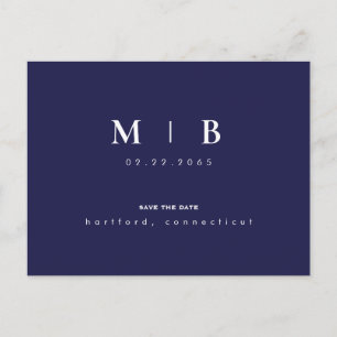 Carte Postale Faire-part Simple et Élégant Monogramme Navy Enregistrer la D