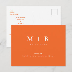 Carte Postale Faire-part Simple et Élégant Monogramme Orange Save the Date