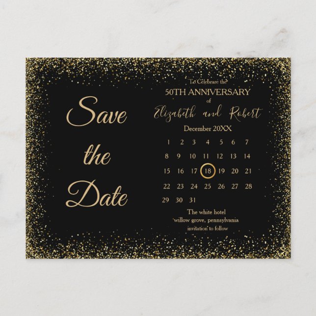 Carte Postale Faire-part Simple Gliter 50e anniversaire Save The Date (Devant)