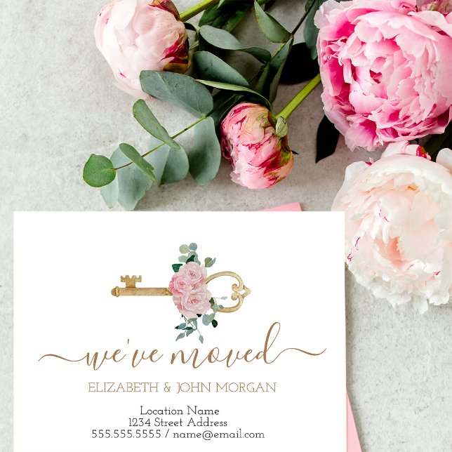 Carte Postale Faire-part Simple, j'ai déplacé des Roses clés Nouvelle adres (Créateur téléchargé)