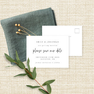 Carte Postale Faire-part Simple Mariage Écriture Noir Blanc Date à Réserver