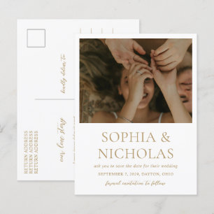 Carte Postale Faire-part Simple Mariage Moderne Photo Enregistrez la Date