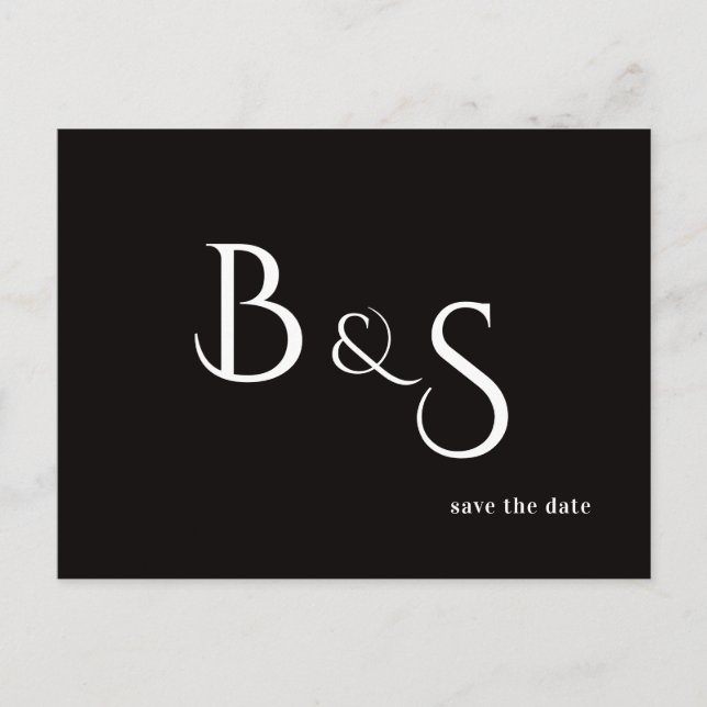 Carte Postale Faire-part Simple Moderne B/N Monogramme Code QR Enregistrer  (Devant)