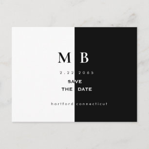 Carte Postale Faire-part Simple moderne B/W Monogramme Mariage Enregistrer