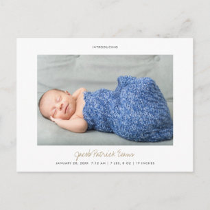 Carte Postale Faire-part Simple moderne Custom Gold Script garçon ou fille