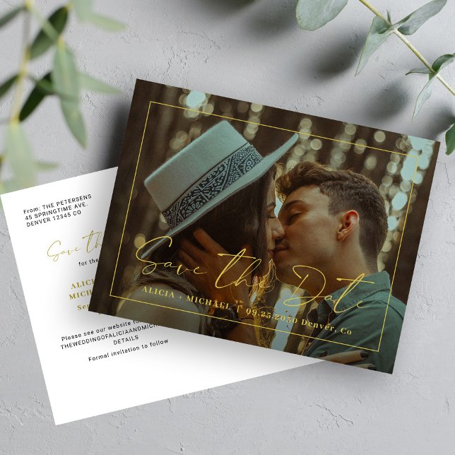 Carte Postale Faire-part Simple moderne élégant script d'or mariage photo (Créateur téléchargé)