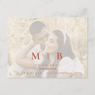 Carte Postale Faire-part Simple Monogram Terracotta Photo Enregistrer la da