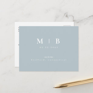 Carte Postale Faire-part Simple Monogramme Hiver Bleu Enregistrer la date Q