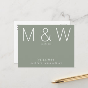 Carte Postale Faire-part Simple Monogramme Minimaliste Sauvegarder la Date