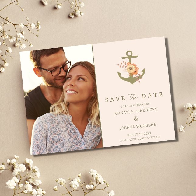 Carte Postale Faire-part Simple Naïf Bohème Floral Mariage Enregistrer la D (Boho Nautical Anchor Photo Wedding Save the Date Postcards)