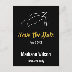 Carte Postale Faire-part Simple noir blanc or Save the Date Graduation