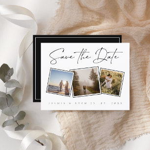 Carte Postale Faire-part Simple Noir Blanc photo mariage Enregistrer la dat