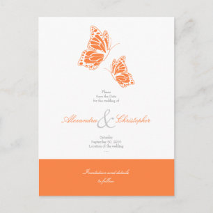 Carte Postale Faire-part Simple Papillons Orange Enregistrer La Date Mariag