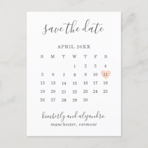 Carte Postale Faire-part Simple Peach Heart Calendrier Mariage Enregistrer