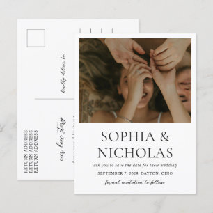 Carte Postale Faire-part Simple Photo de Mariage en Noir et Blanc Enregistr