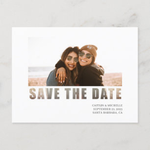 Carte Postale Faire-part Simple Photo mariage blanc enregistrer la date