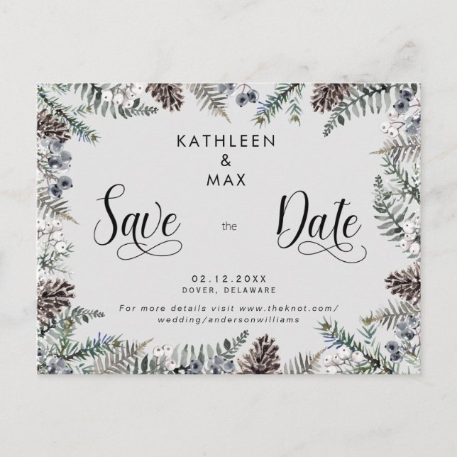 Carte Postale Faire-part Simple Pine Cones Mariage site Web Enregistrer la  (Devant)