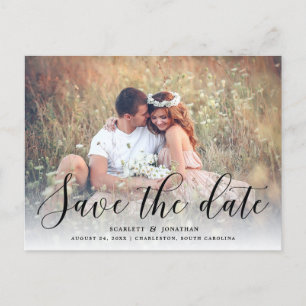 Carte Postale Faire-part Simple Romance Photo Sauvez la date Noir