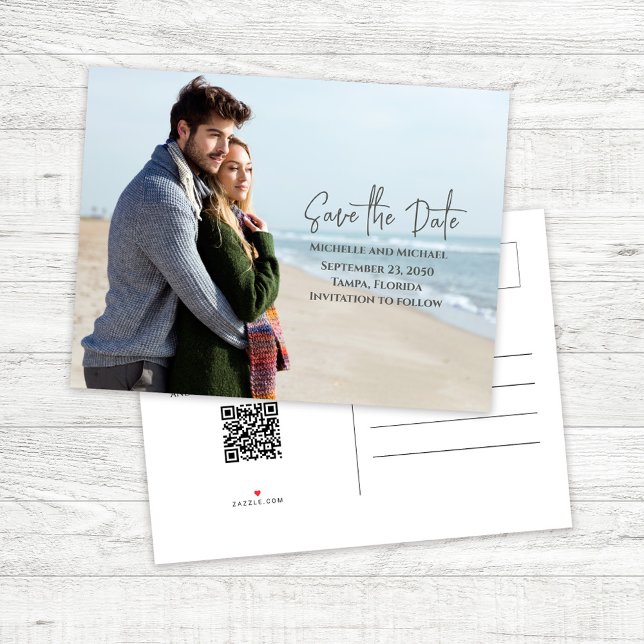 Carte Postale Faire-part Simple Save the Date Photo Mariage  (Wedding save the date photo postcard template.)