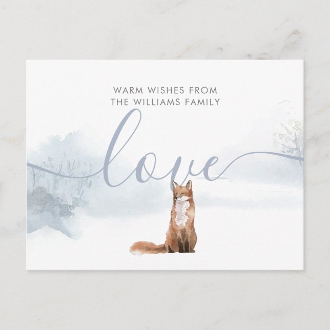 Carte Postale Faire-part Simple Script Renard d'hiver Fêtes de Noël (Devant)